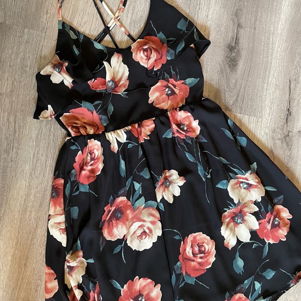 Black/flower dress. 2 strap zipper back.